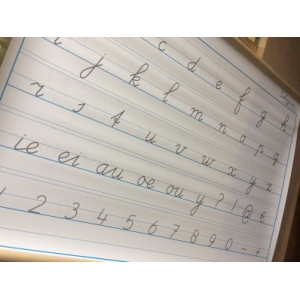 Vintage schoolplaat met letters en cijfers